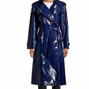 Women’s authentic Burberry patent navy trench coat